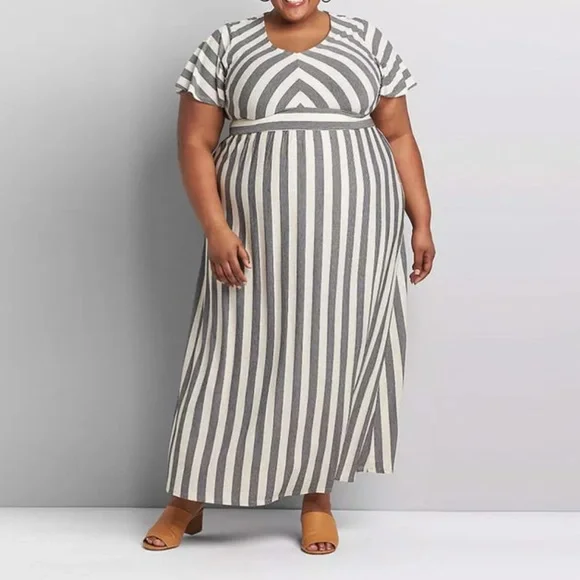 Lane Bryant | Dresses | Lane Bryant Short Fluttersleeve Striped Maxi Dress  Size 2224 Style 375528 | Poshmark